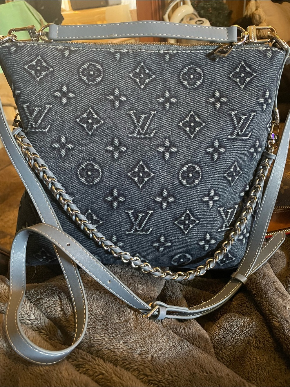 Denim crossbody bag with multiple straps